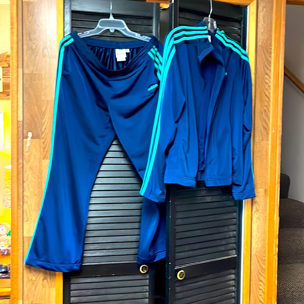 Adidas active suit : 2 pcs blue with greenish stripes.